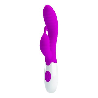 Вибратор с клиторальным отростком и ребрами Pete - 20 см, цвет: лиловый