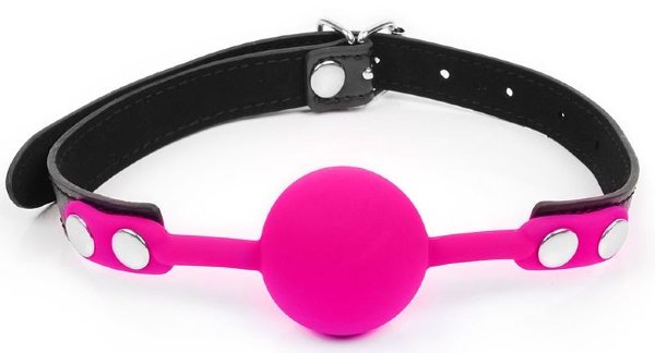 Кляп-шарик с черным регулируемым ремешком, цвет: розовый
