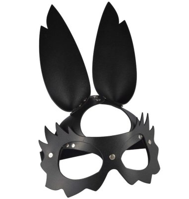 Кожаная маска Зайка с длинными ушками, цвет: черный