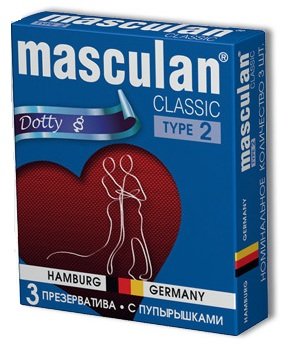 Презервативы Masculan Classic Dotty с пупырышками - 3 шт., цвет: розовый