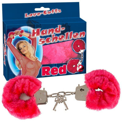 Меховые наручники Love Cuffs Red, цвет: малиновый