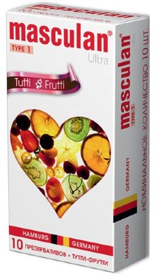 Презервативы Masculan Ultra Tutti-Frutti с фруктовым ароматом - 10 шт., цвет: желтый