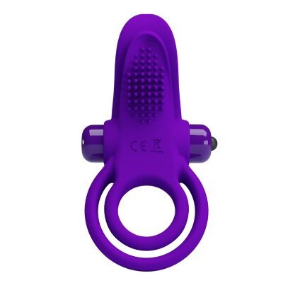 Силиконовое эрекционное кольцо с вибрацией и подхватом мошонки, цвет: фиолетовый